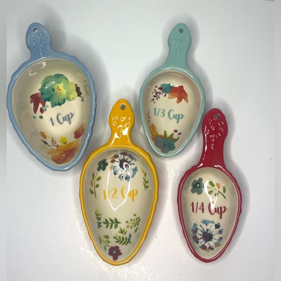 PIONEER WOMAN Willow Nesting Measuring Cups Scoops 4 PC Ceramic Floral - Picture 11 of 11